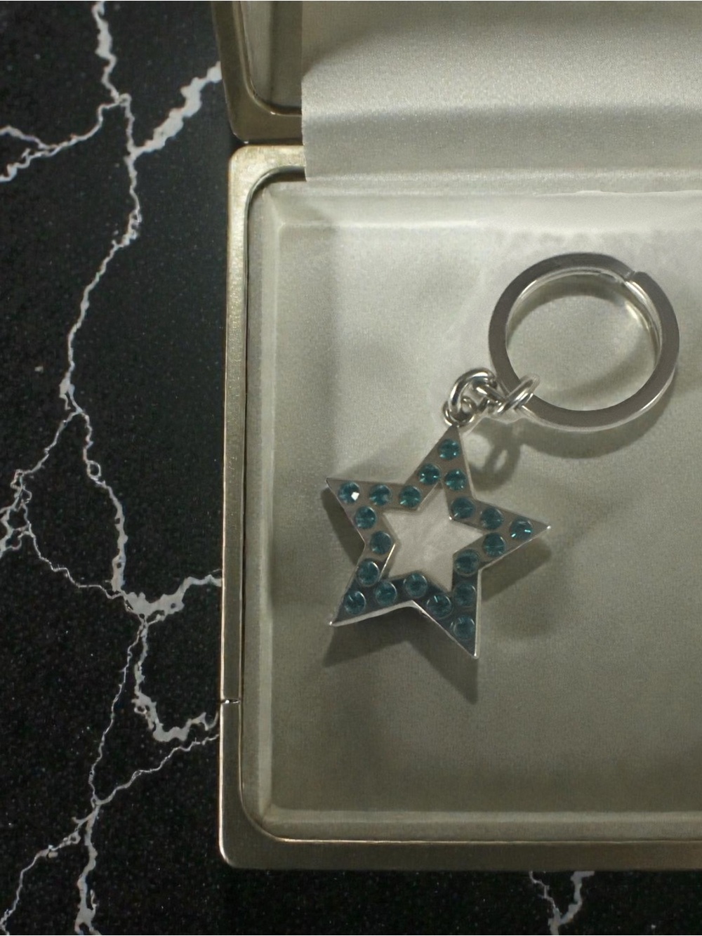 Coach Silver Star Key Ring with Blue Crystals